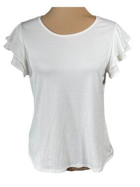 Gilli Ribbed T-Shirt Size M Medium White Ruffle Sleeve Women's Top